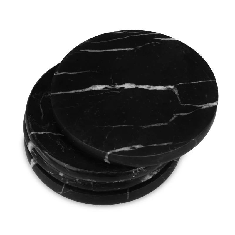 Набор из 4 круглых подставок из черного мрамора марки Marquina