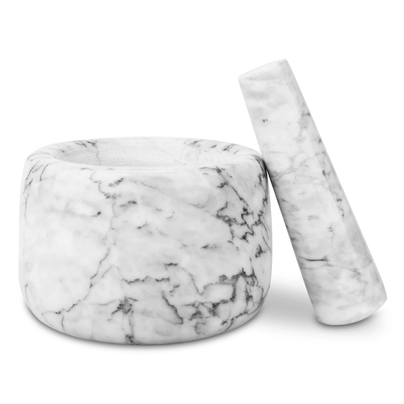 Ступка и пестик из бело-серого мрамора D12,5x8,5 см в