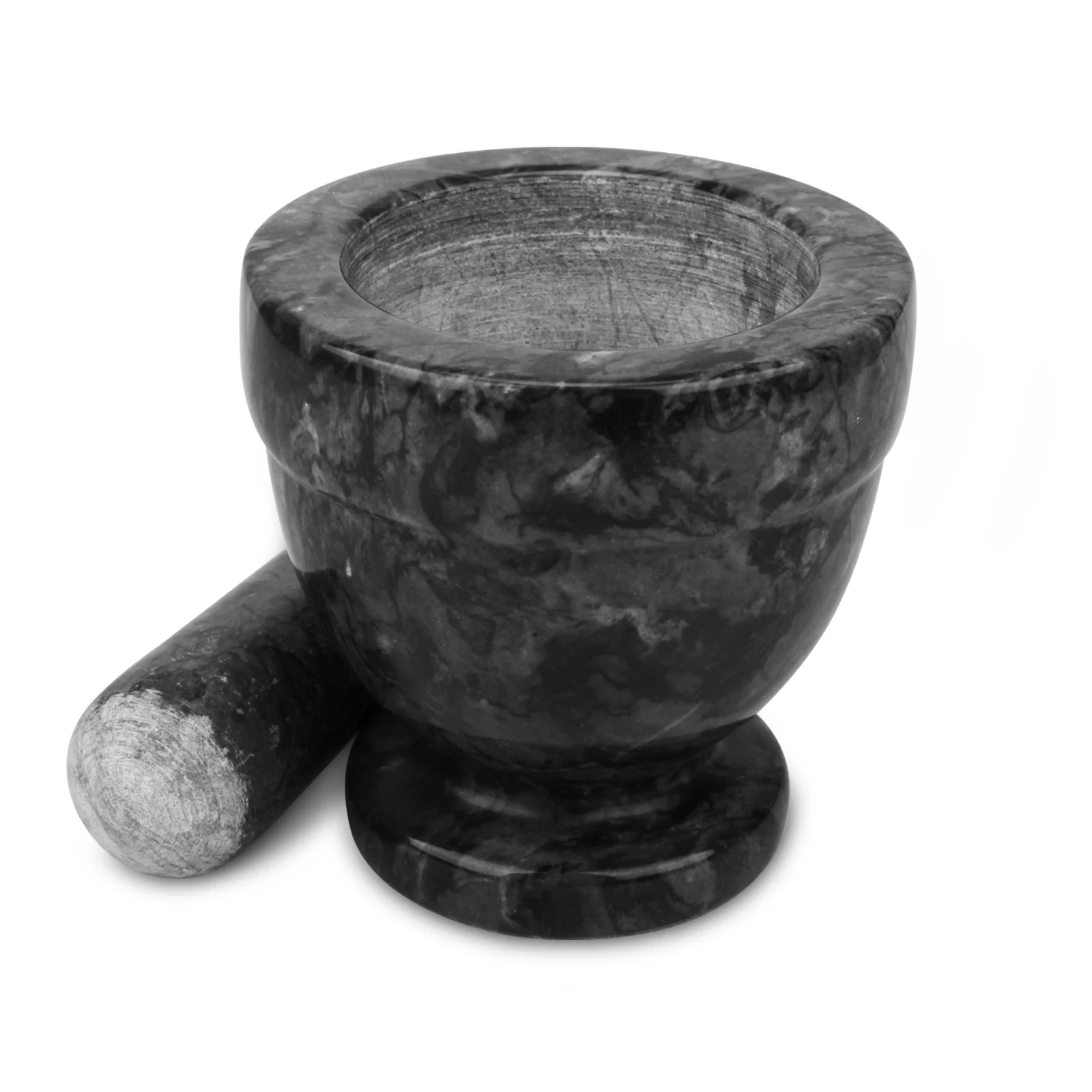 Ступка и пестик из черно-серого мрамора D10,5x10,5 см в