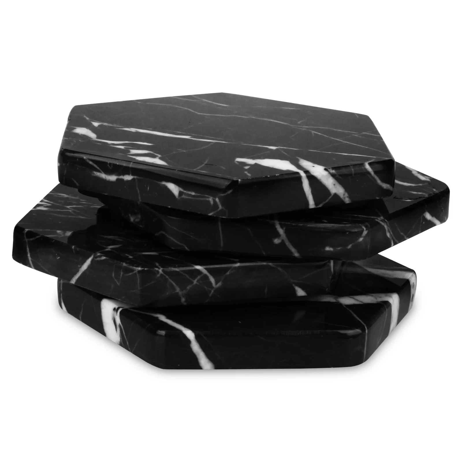 Набор из 4 черных мраморных шестигранных подставок Marquina line