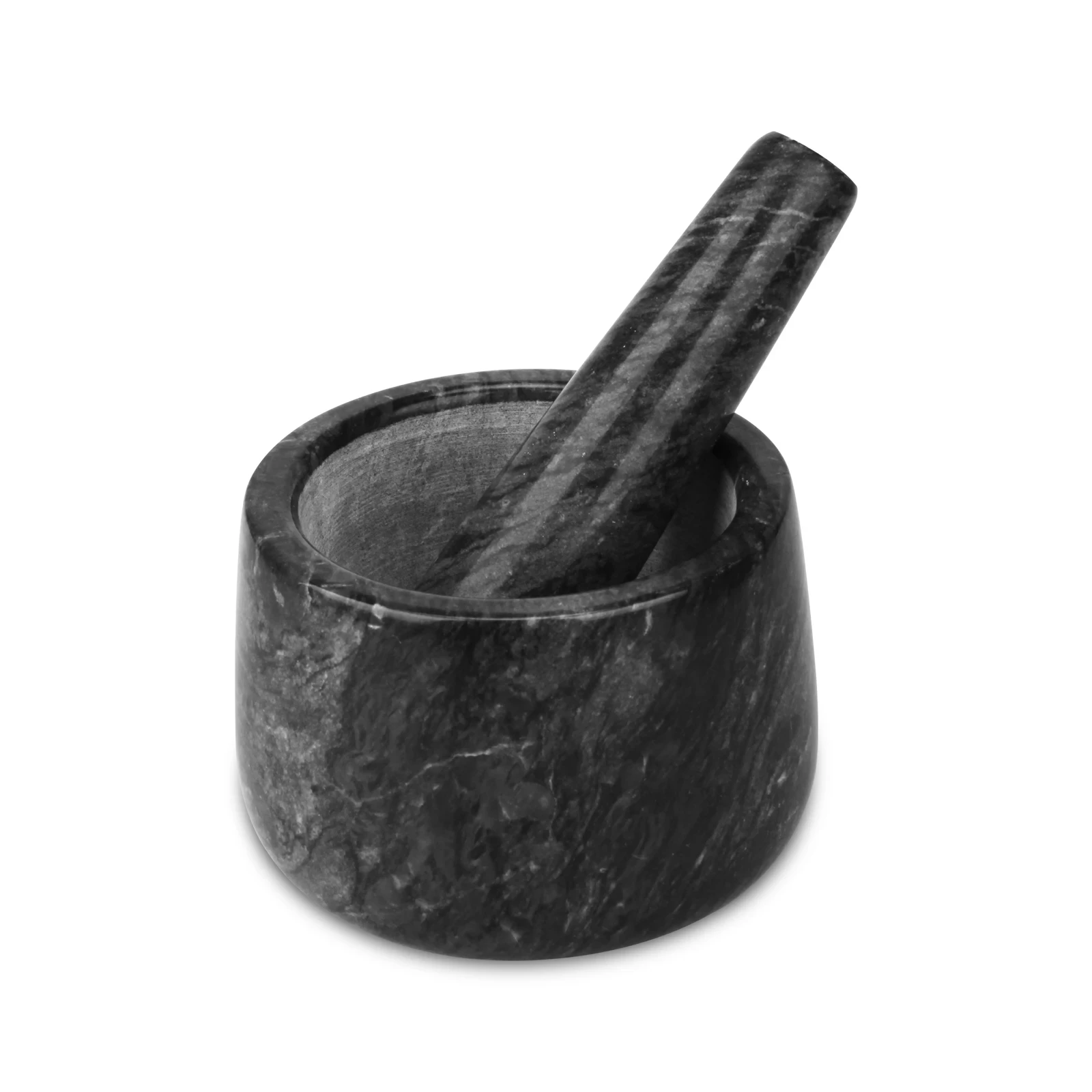Ступка и пестик из черно-серого мрамора D12,5x8,5 см в